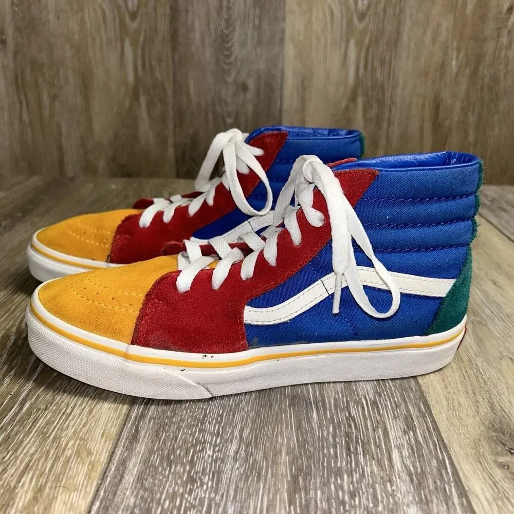 Vans Sk8-Hi Pro Classics Red Yellow Blue Green Suede Skate Shoes Youth US Size 5